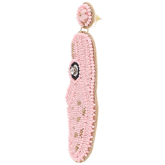 Pink seed beaded clog shoe earrings - Picture 3 of 5